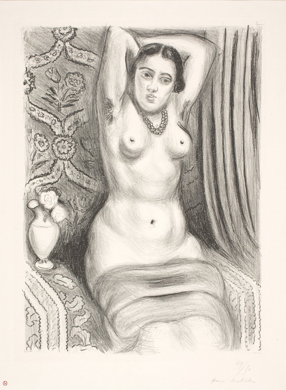 Sittande kvinnlig nakenmodell med armarna korslagda bakom ryggen (odalisk) av Henri Matisse