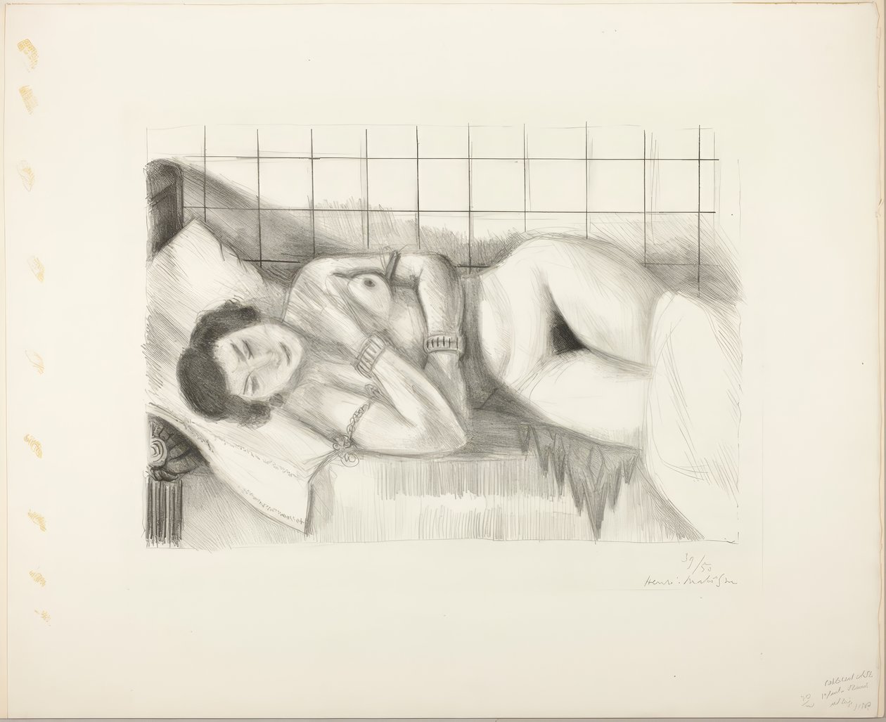 Sovande naken kvinna med knäna täckta av en sjal av Henri Matisse