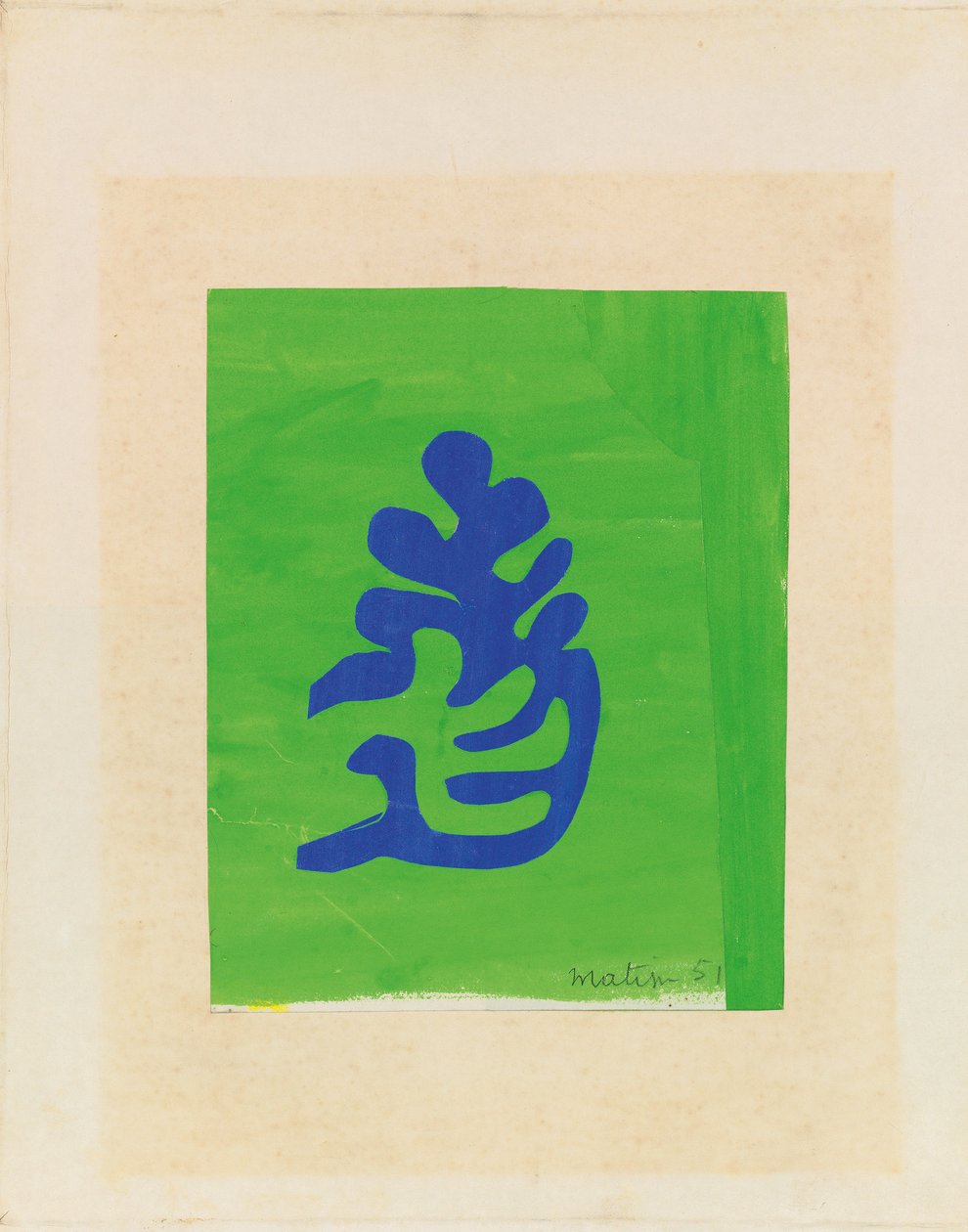 Liten blå arabesk på grön bakgrund av Henri Matisse