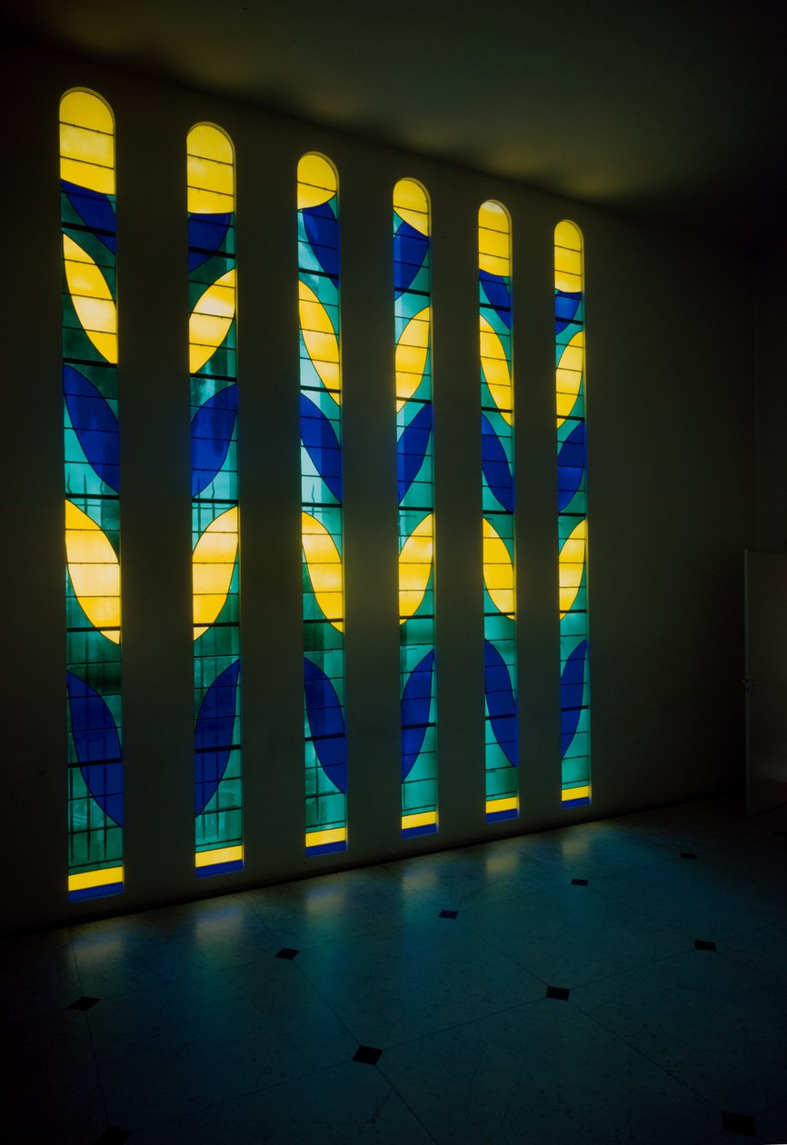 Glasmålning från Rosaire-kapellet, även känt som Matisse-kapellet av Henri Matisse