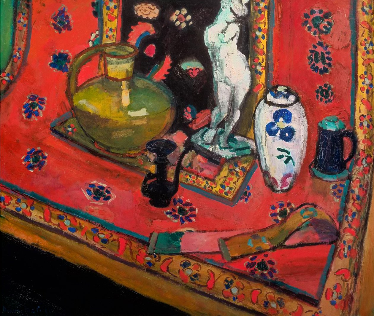 Statyett och vaser på en orientalisk matta av Henri Matisse