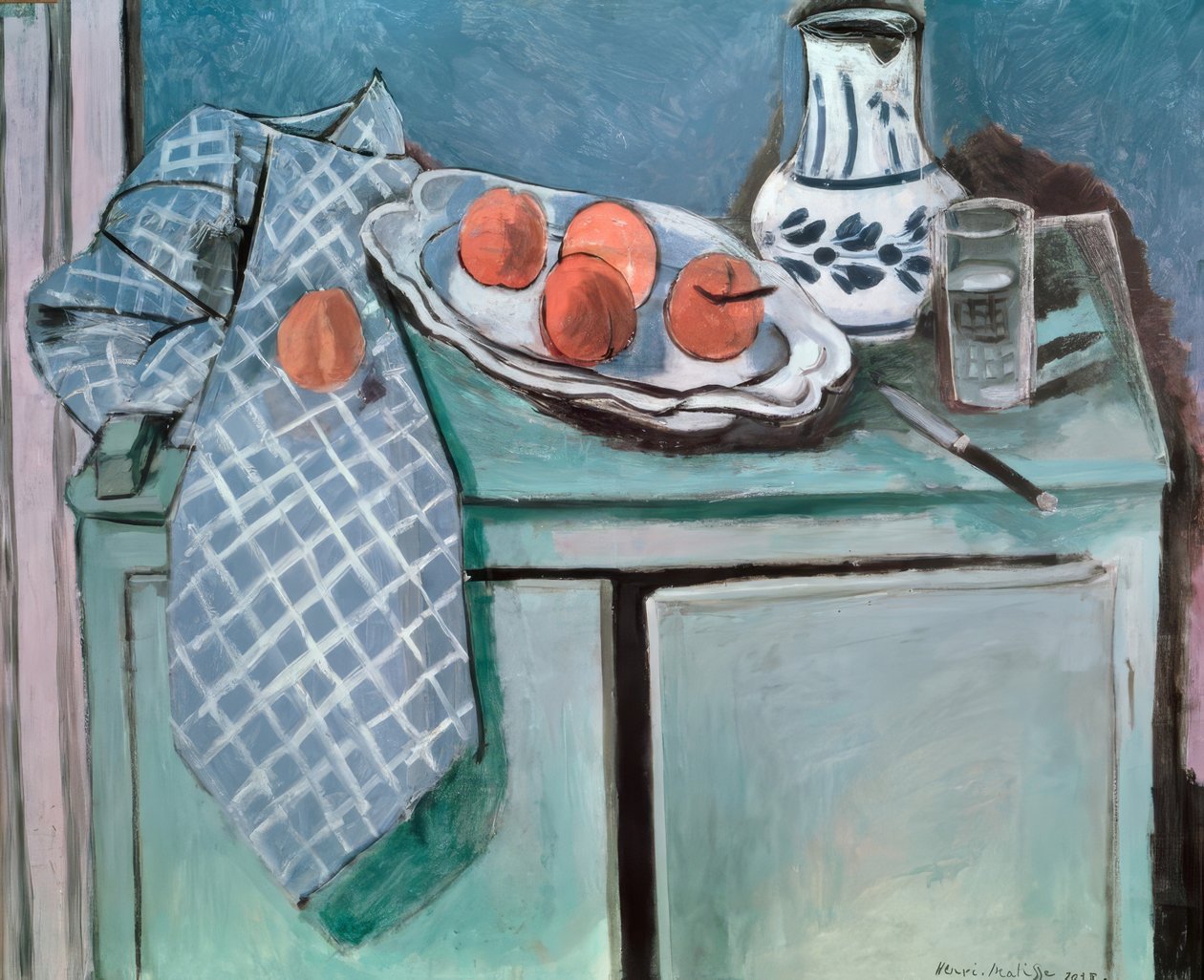 Stilleben på grönt sideboard av Henri Matisse