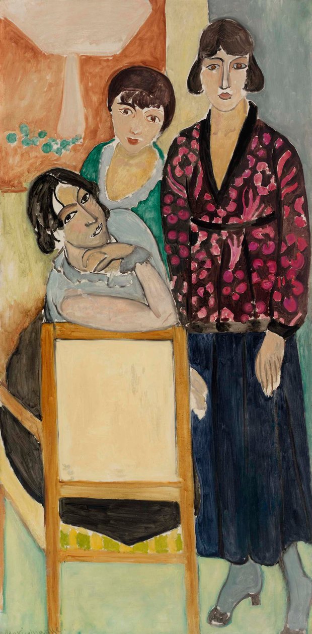 Tre systrar och "Det rosa marmorbordet" (Les Trois soeurs à "La Table de marbre rose") av Henri Matisse