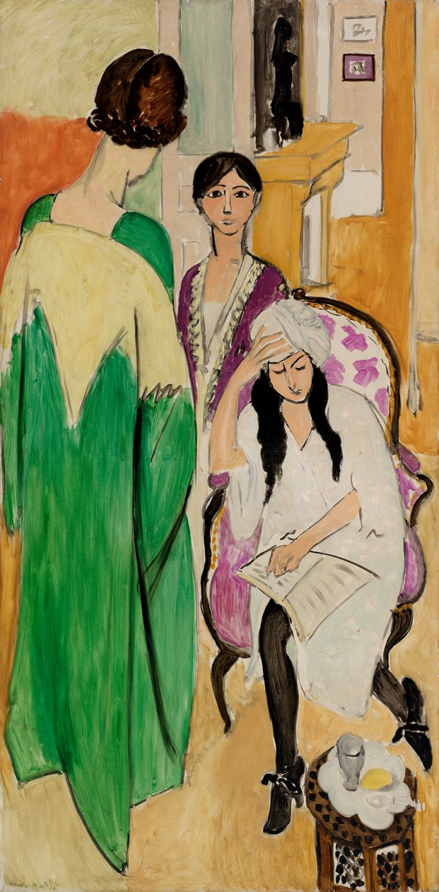 Tre systrar med en afrikansk skulptur av Henri Matisse