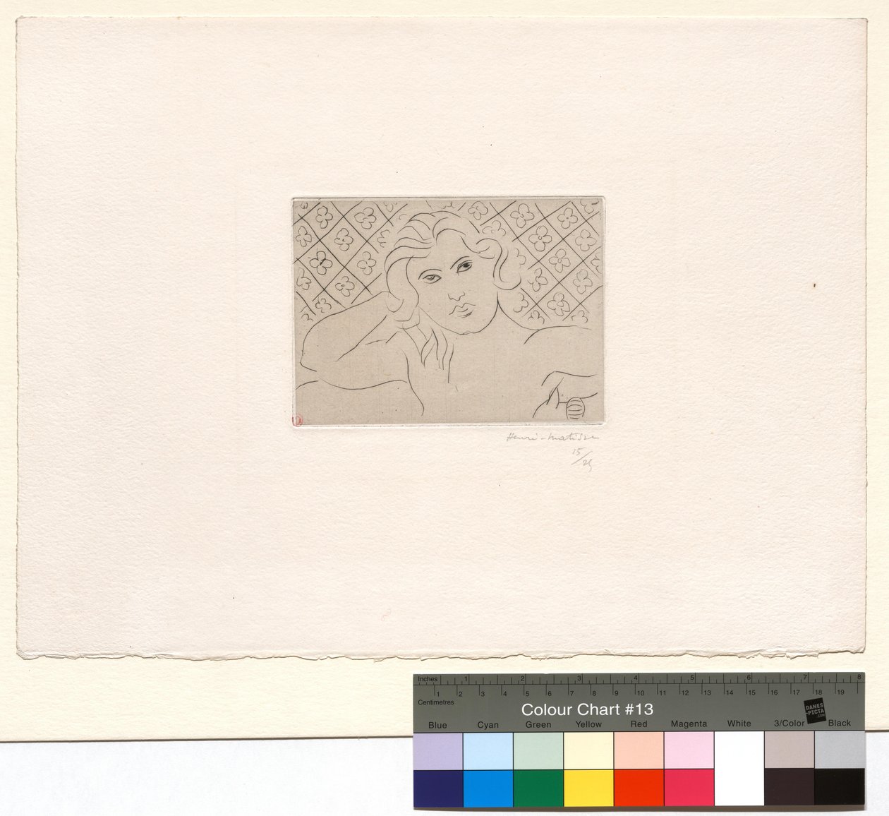Bröststycke, blommig bakgrund av Henri Matisse