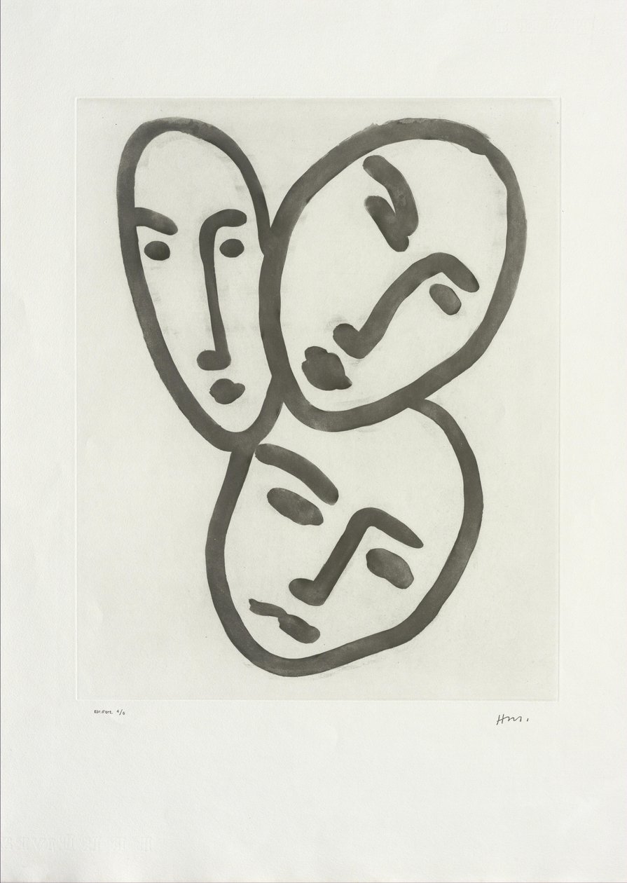 Tre huvuden; Till vänskapen: Masker av Apollinaire, Matisse och Rouveyre av Henri Matisse