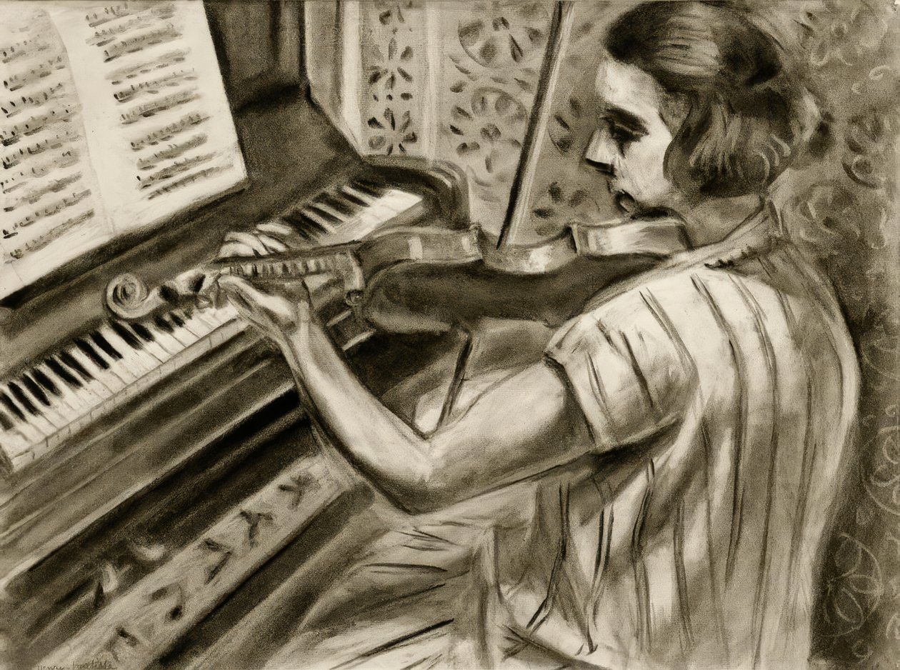 En ung violinist framför ett piano av Henri Matisse