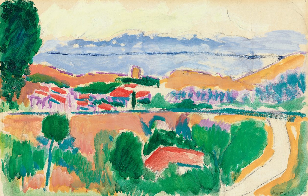 Vy över Collioure, ca 1906-1907 (olja över träkol på papper) av Henri Matisse