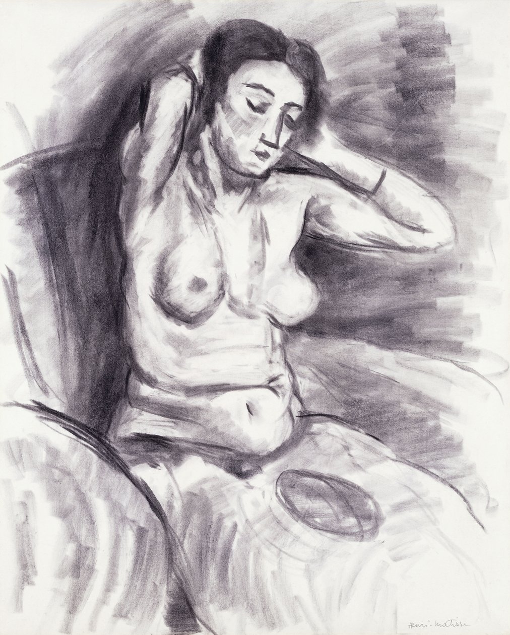 Kvinna som gör om sitt hår; Femme se Recoiffant, ca 1925 (kol på papper) av Henri Matisse