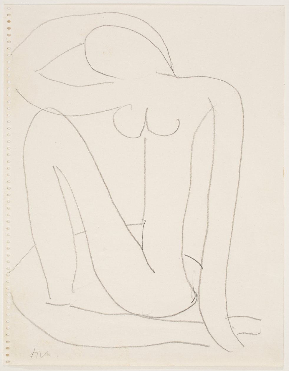 Kvinna sittande med arm på huvudet (blyerts på papper) av Henri Matisse
