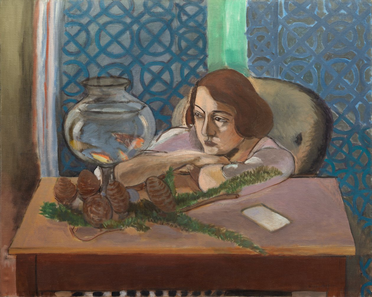 Kvinna framför ett akvarium av Henri Matisse