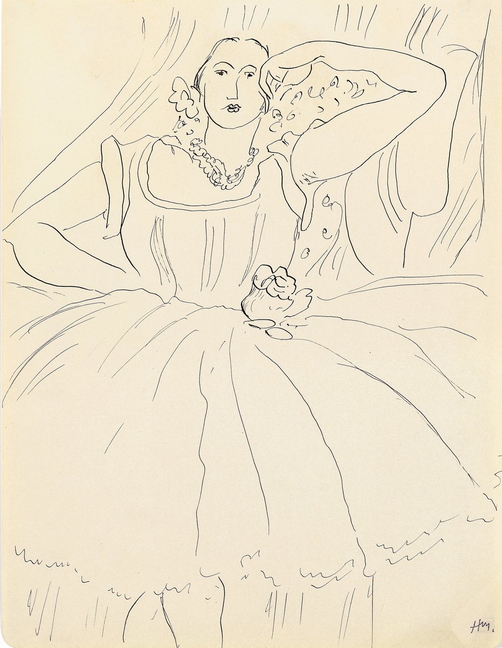 Kvinna i aftonklänning (penna och bläck på papper) av Henri Matisse