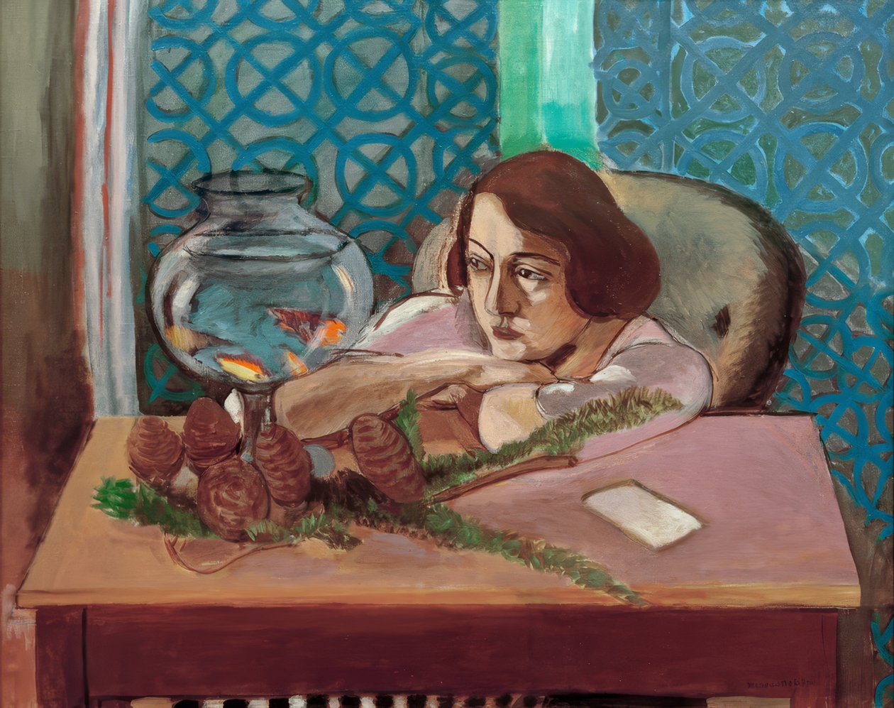 Kvinna framför ett akvarium av Henri Matisse