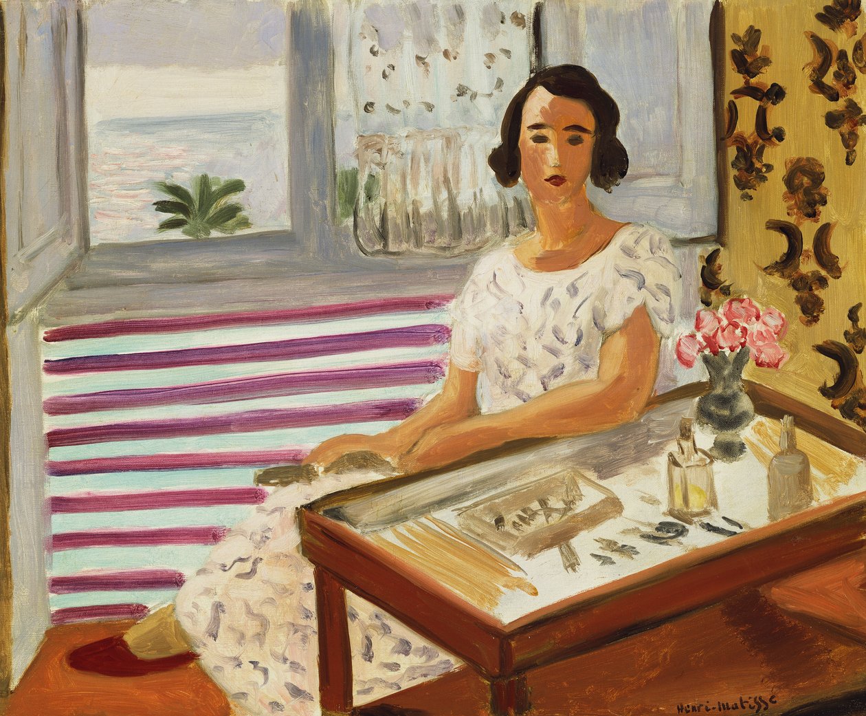 Kvinna sittande vid sitt sminkbord av Henri Matisse