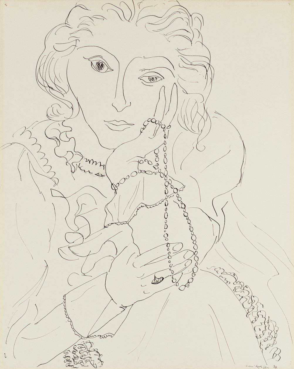 Kvinna med rynkad skjorta och pärlhalsband av Henri Matisse
