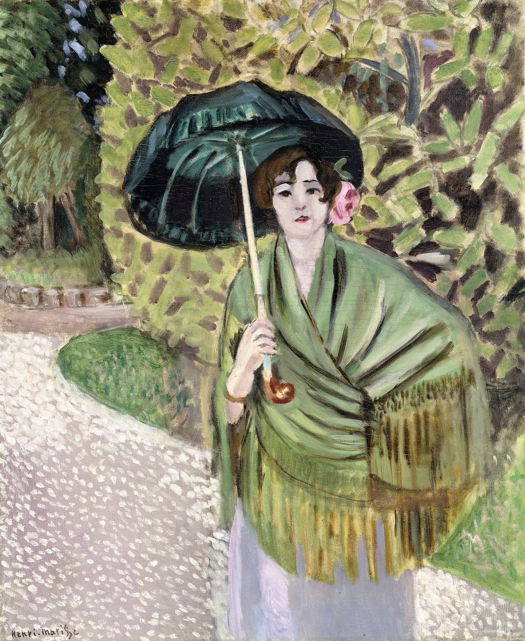 Kvinna med grönt solskydd av Henri Matisse
