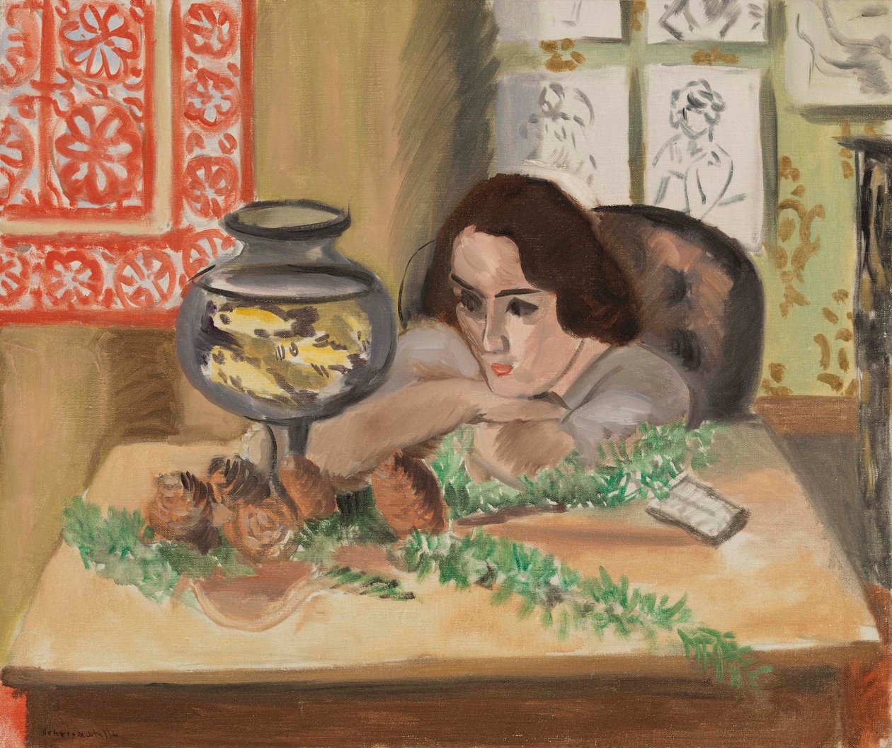 Ung kvinna framför ett akvarium (Jeune fille devant un aquarium) av Henri Matisse