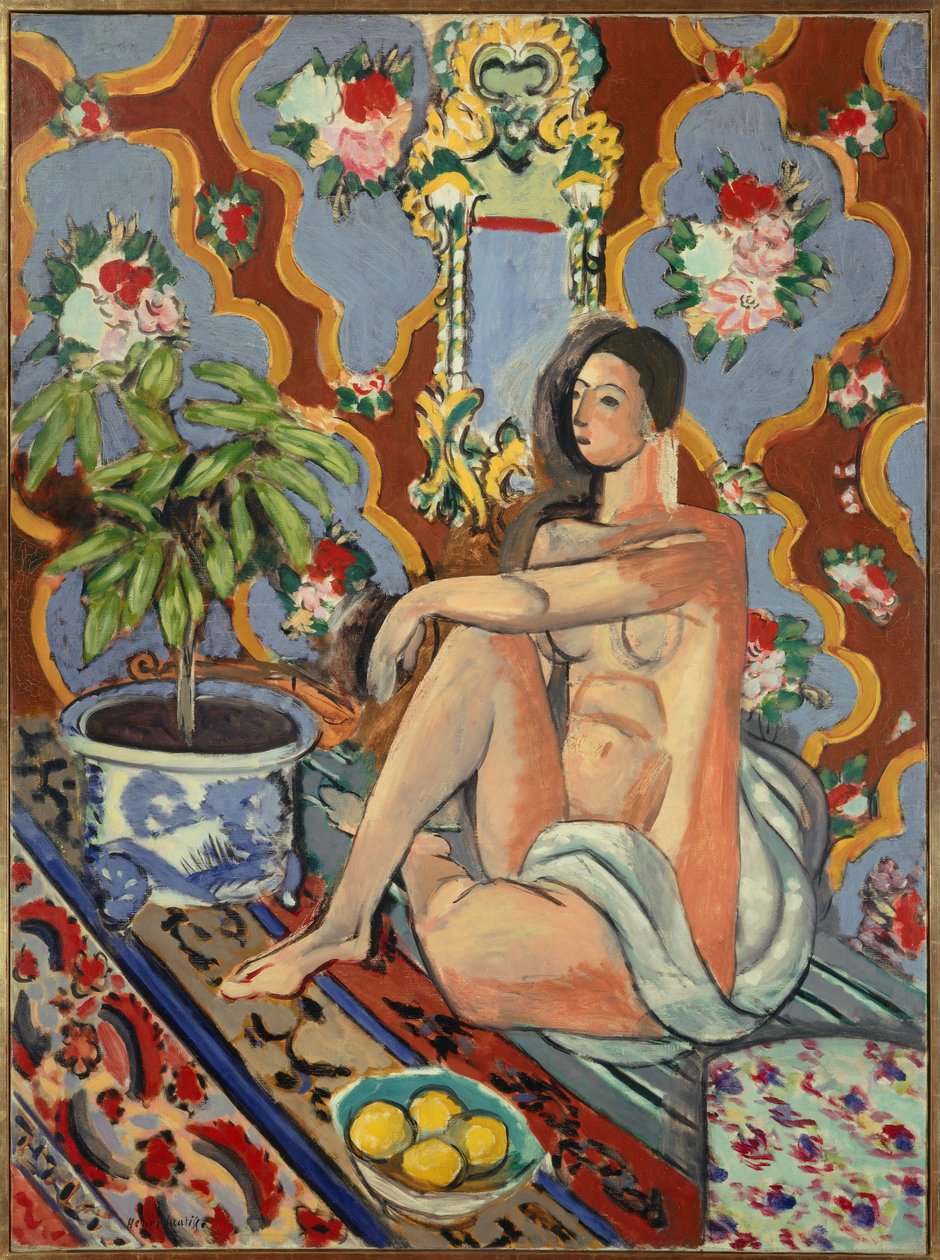 figur dekorativ i en ornamental bakgrund 1925 (olja på duk ) av Henri Matisse