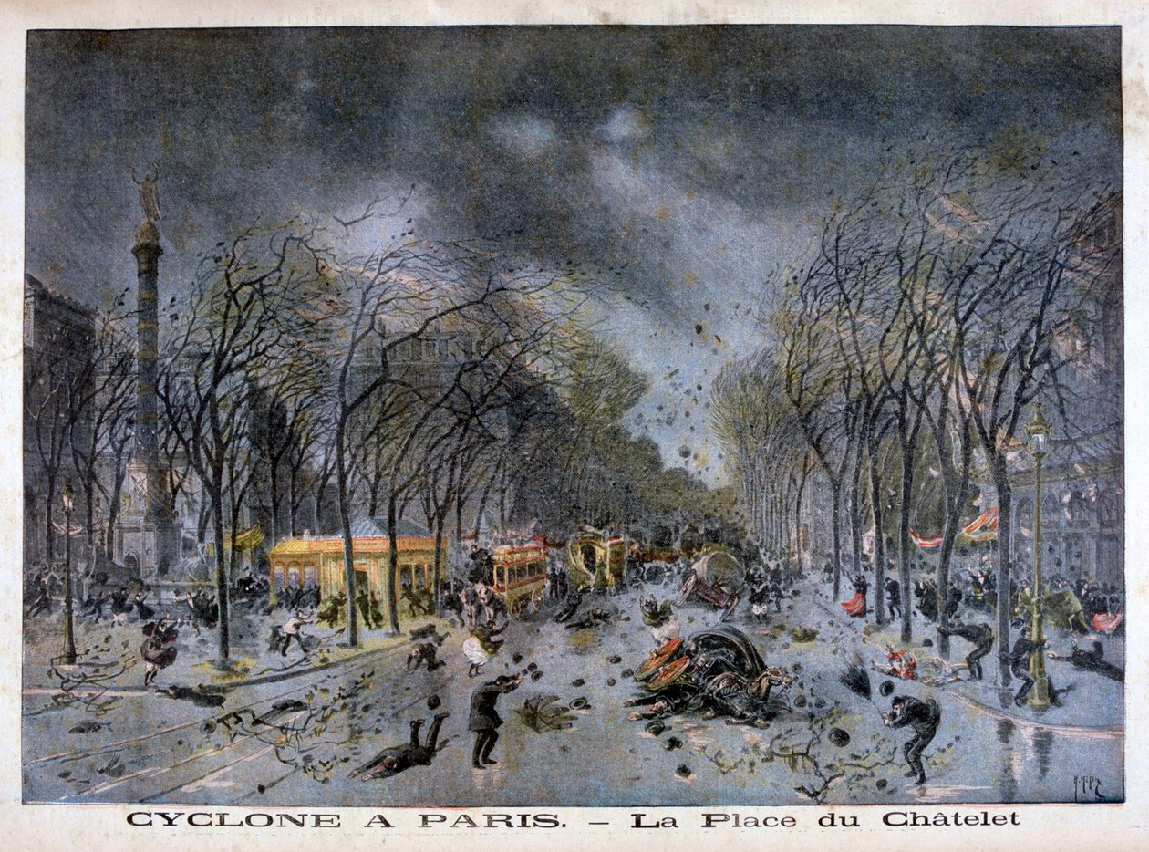 En cyklon i Paris, Place du Châtelet, 1896 av Henri Meyer