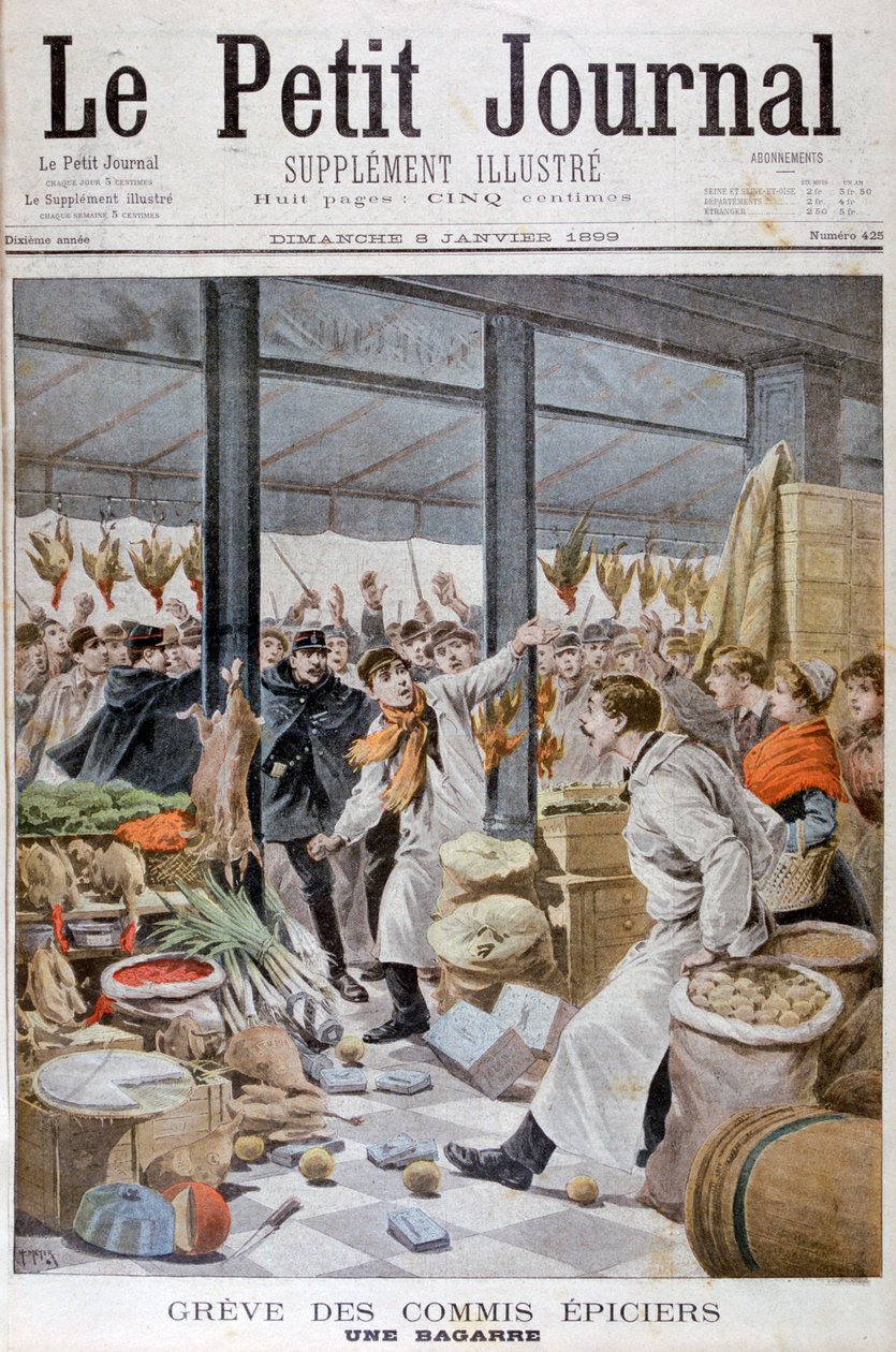 Ett slagsmål under livsmedelsaffärsstrejken, Paris, 1899 av Henri Meyer