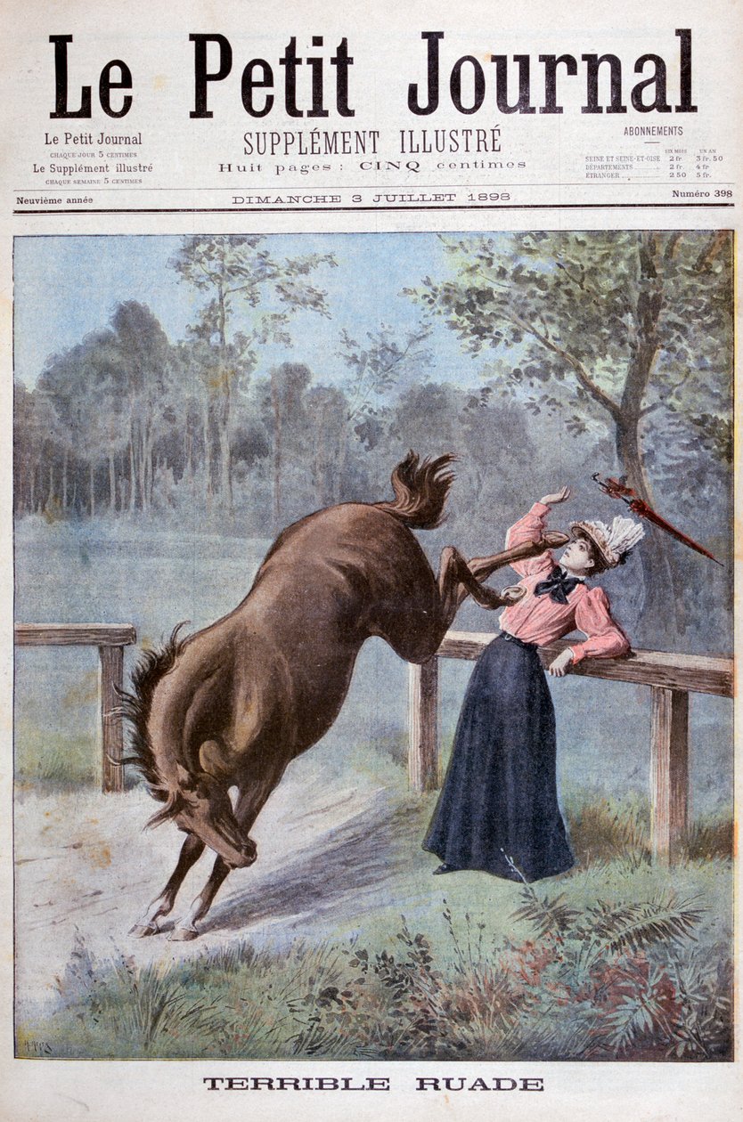 En ung kvinna sparkas av en häst, 1898 av Henri Meyer
