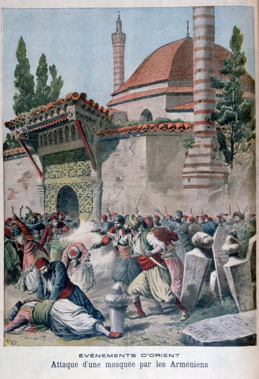 Armenians attack mot en moské, 1895 av Henri Meyer