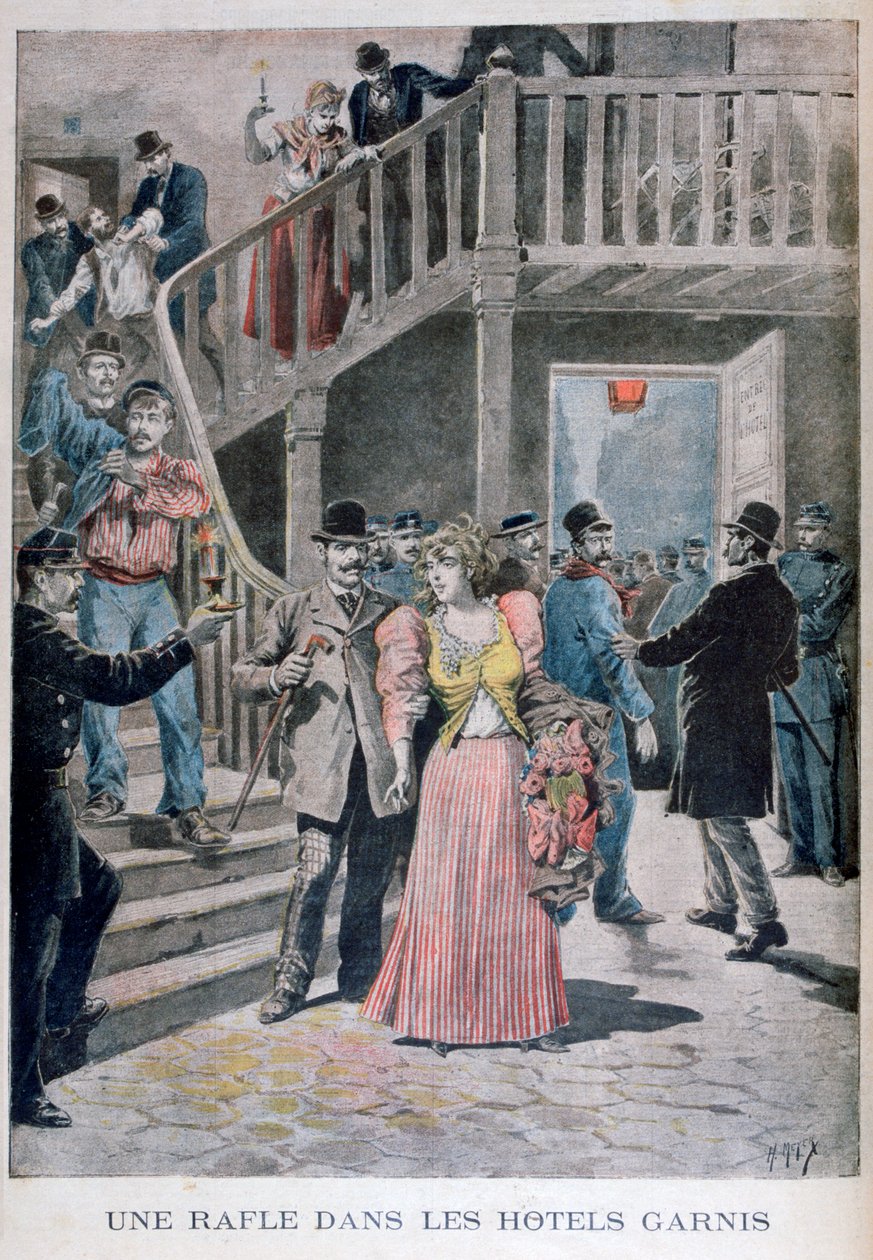 Gripande av prostituerade på ett hotell i Paris, 1895 av Henri Meyer