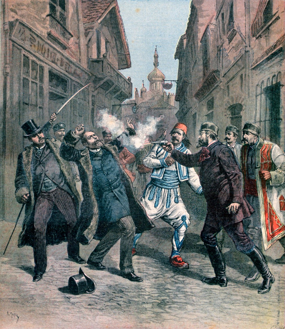 Mordet på M Beltchef i närvaro av Mr Stambouloff, Bulgarien, 1891 av Henri Meyer