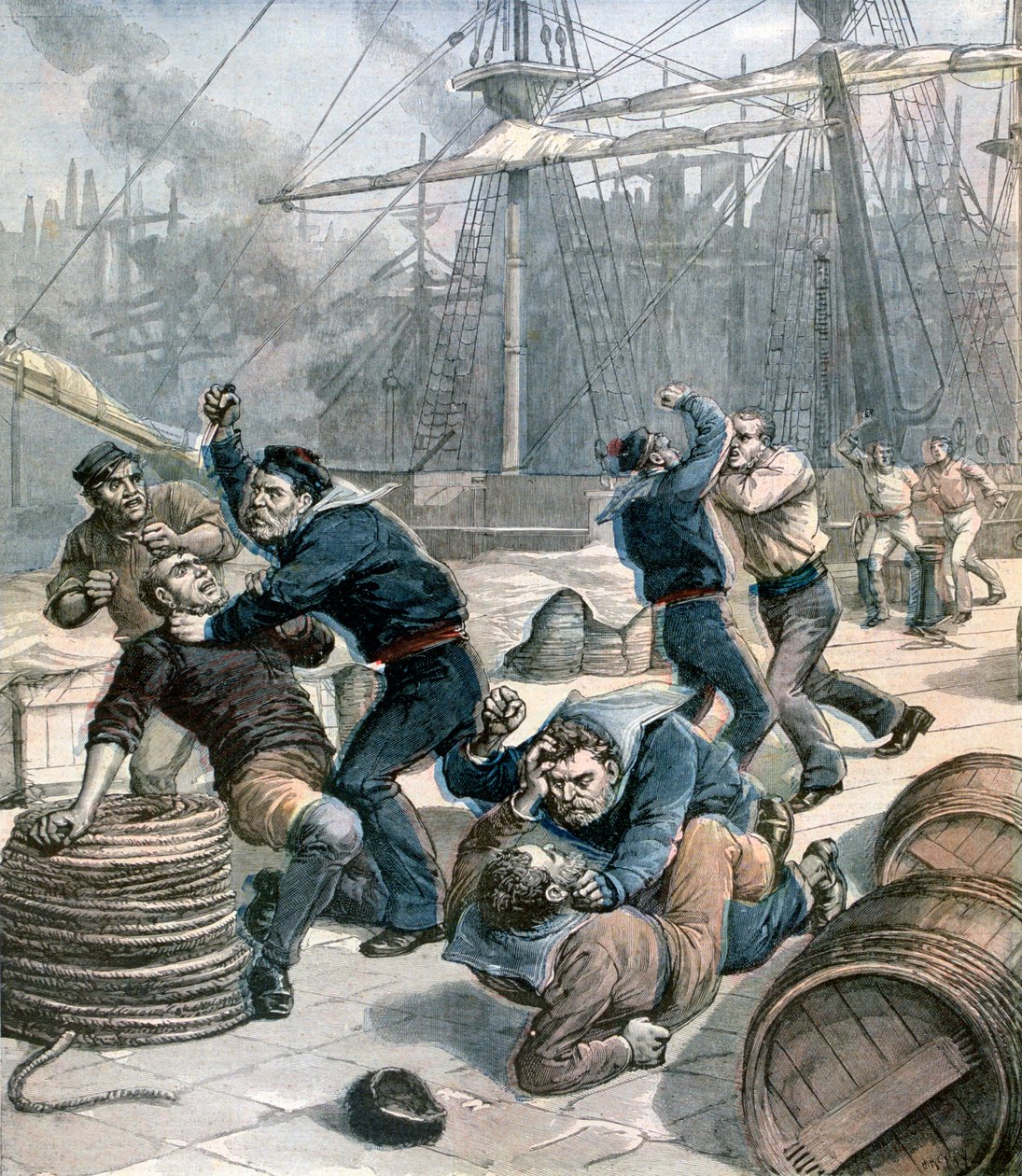 Bråk mellan engelska och tyska sjömän vid Millwall Docks, London, 1892 av Henri Meyer