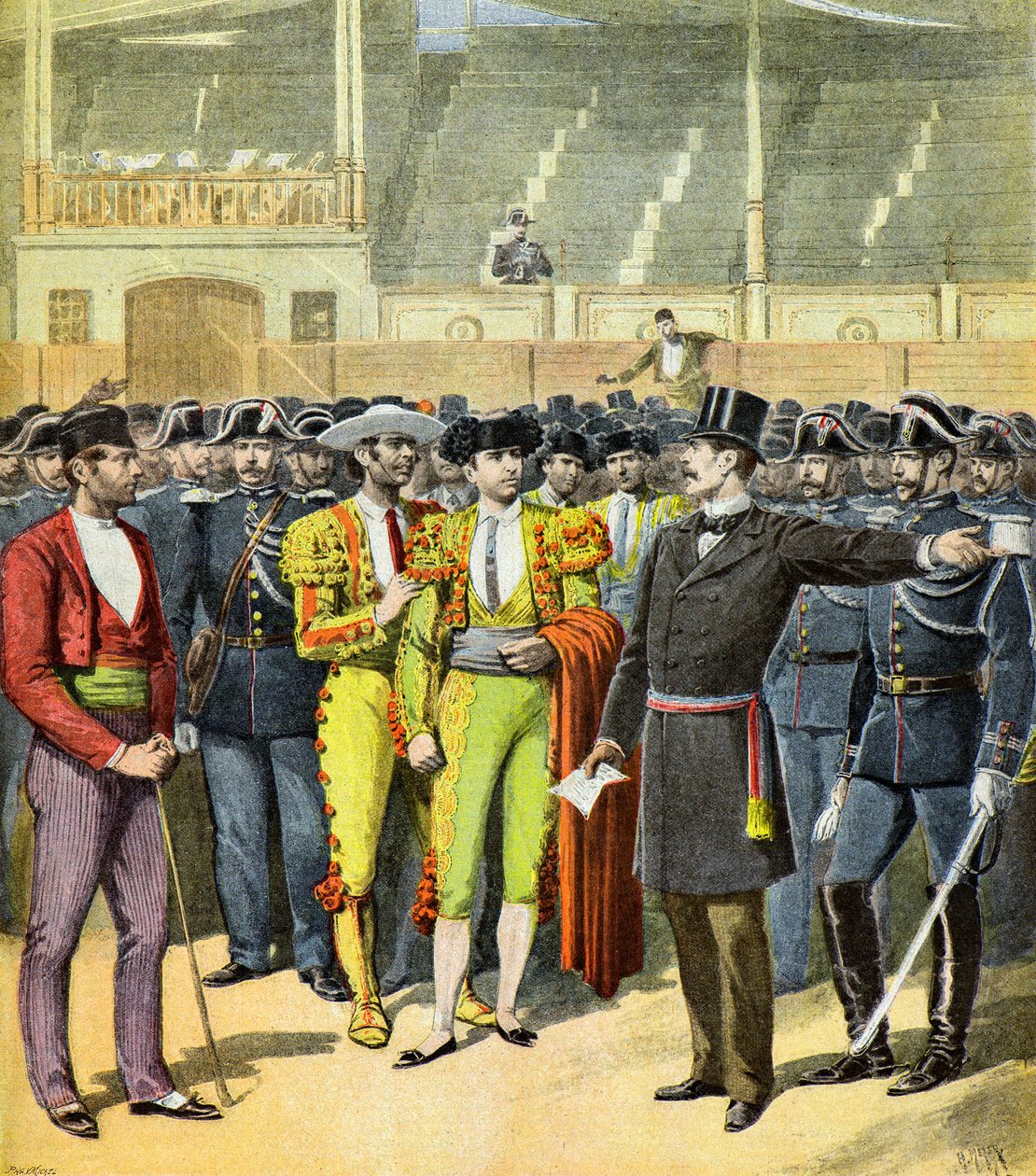 Tjurfäktning förbjuden i södra Frankrike,1895 (Illustration) av Henri Meyer