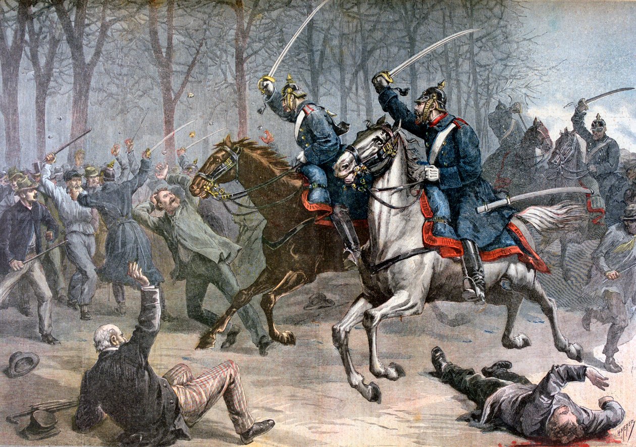 Kavallerianfall, tyska kravaller i Leipzig, 1892. av Henri Meyer