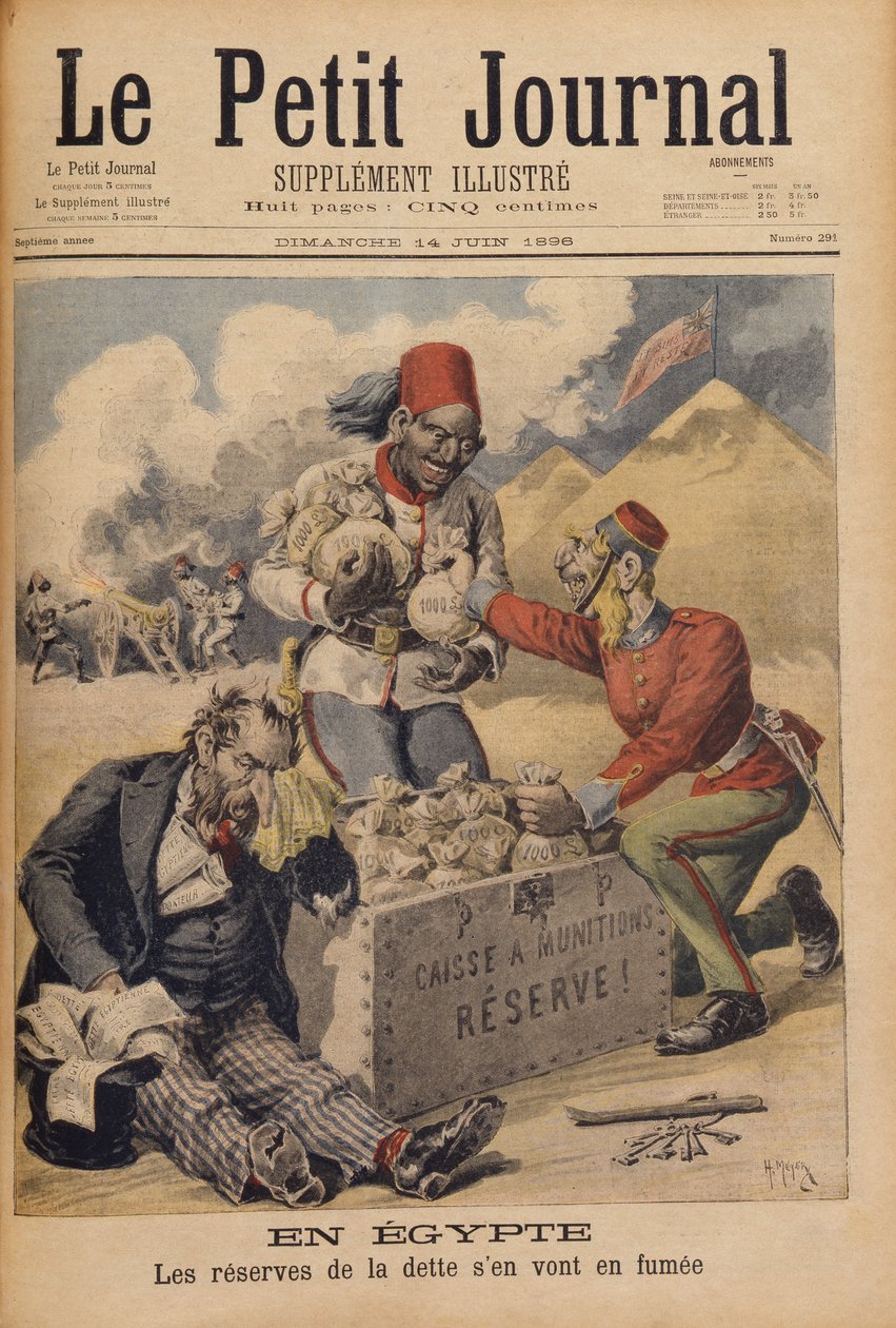 Egypt: The Reserves of the Debt Going up in Smoke, illustration from Le Petit Journal, 14th June 1896  av Henri Meyer