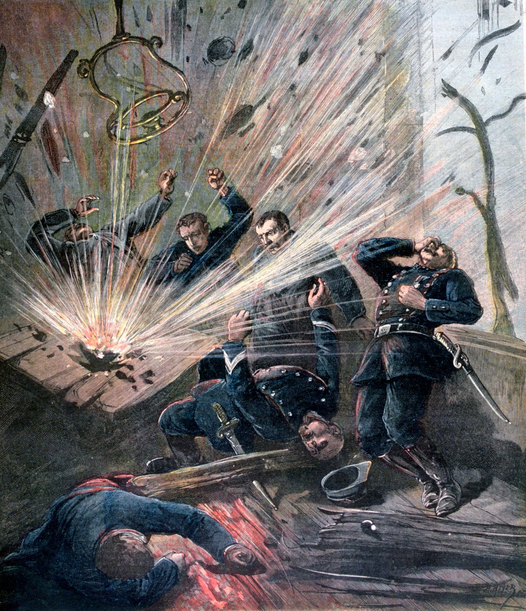 Explosion vid polisstationen på Rue des Bons-Enfants, Paris, 1892 av Henri Meyer