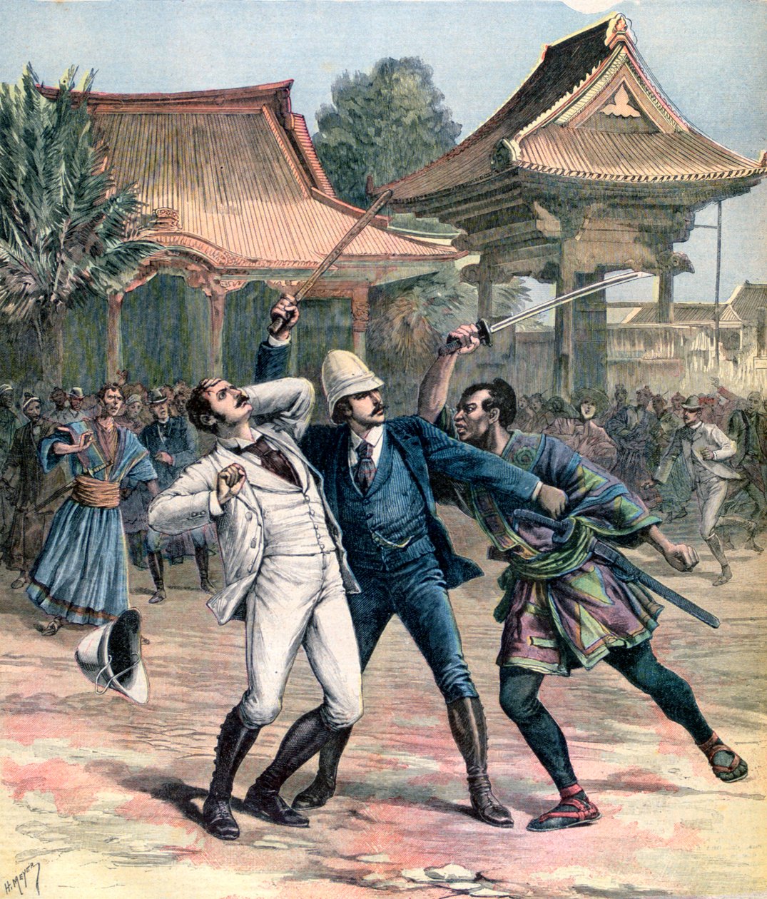 Misslyckat mord på Tsarevich Nicholas av Ryssland, Otsu, Japan, 1891 av Henri Meyer