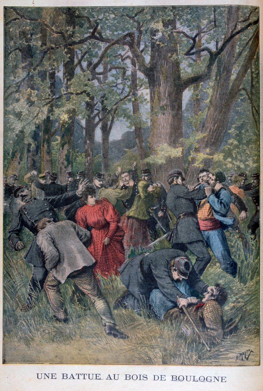 Kamp mellan gendarmer och civila i Bois de Boulogne, Paris, 1895 av Henri Meyer