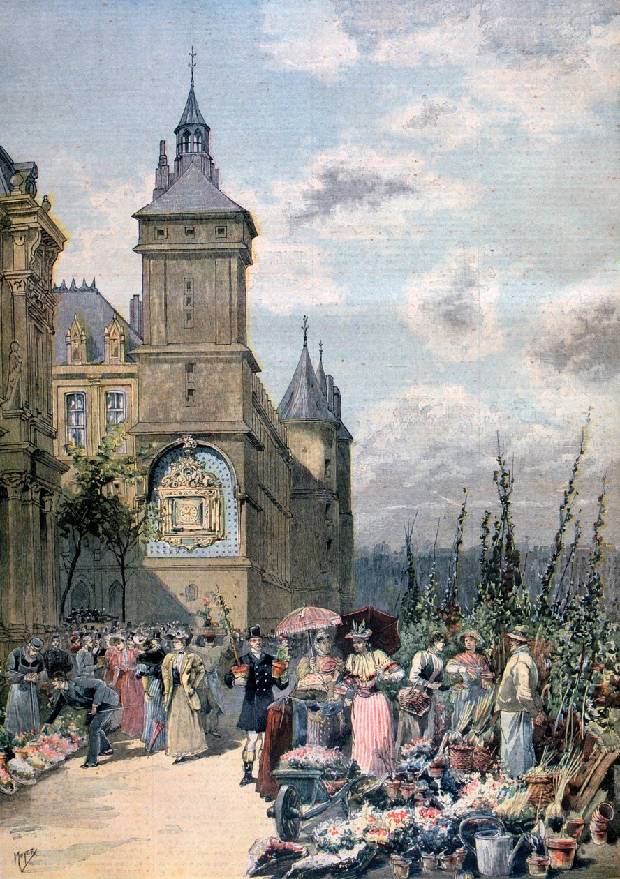 Blomstermarknad på våren, Paris, 1893 av Henri Meyer
