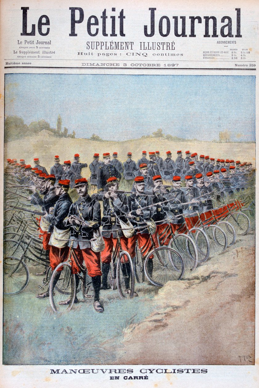 Franska arméns cykelkår på ett torg vid manövrar, Frankrike, 1897 av Henri Meyer
