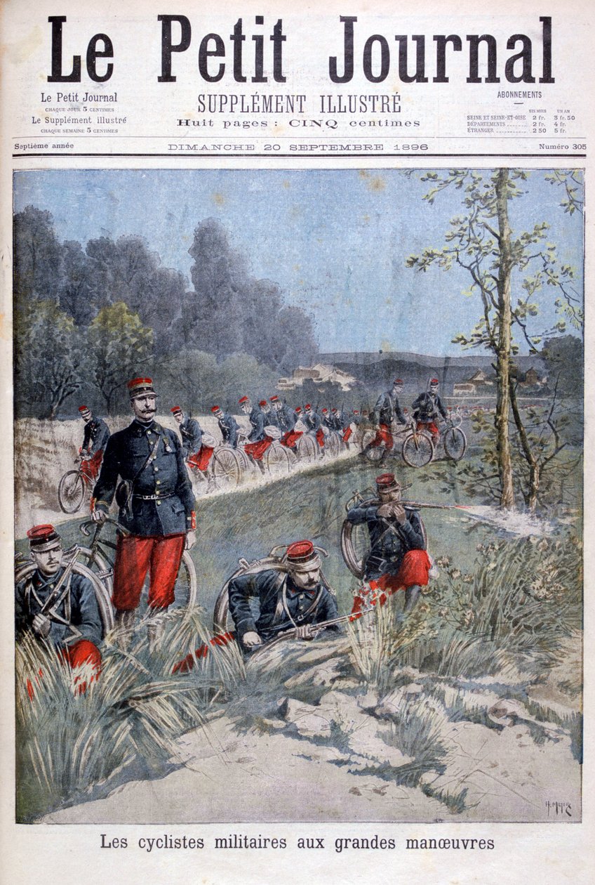 Fransk cykelkår på militära manövrar, 1896 av Henri Meyer