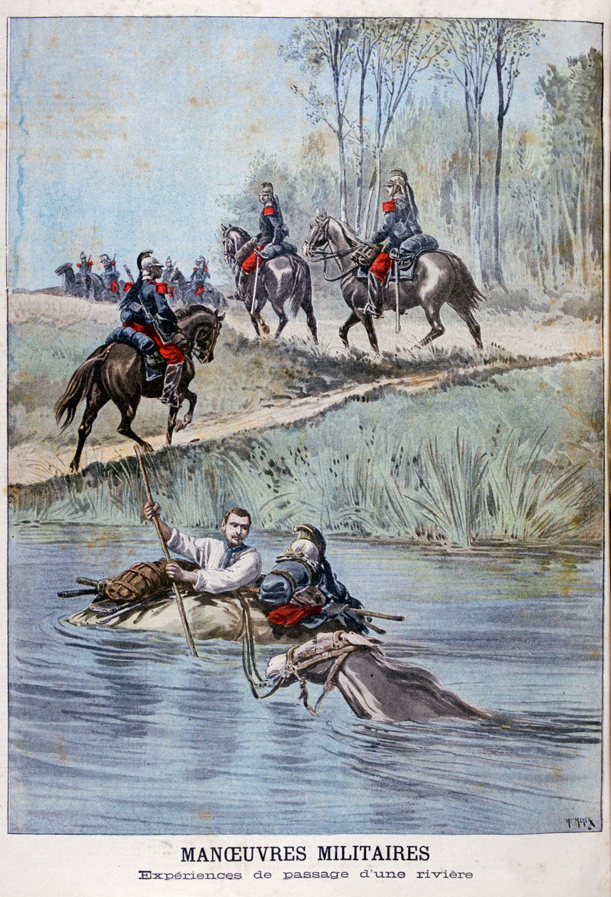 Franska militära manövrar, forsande en flod, 1898 av Henri Meyer