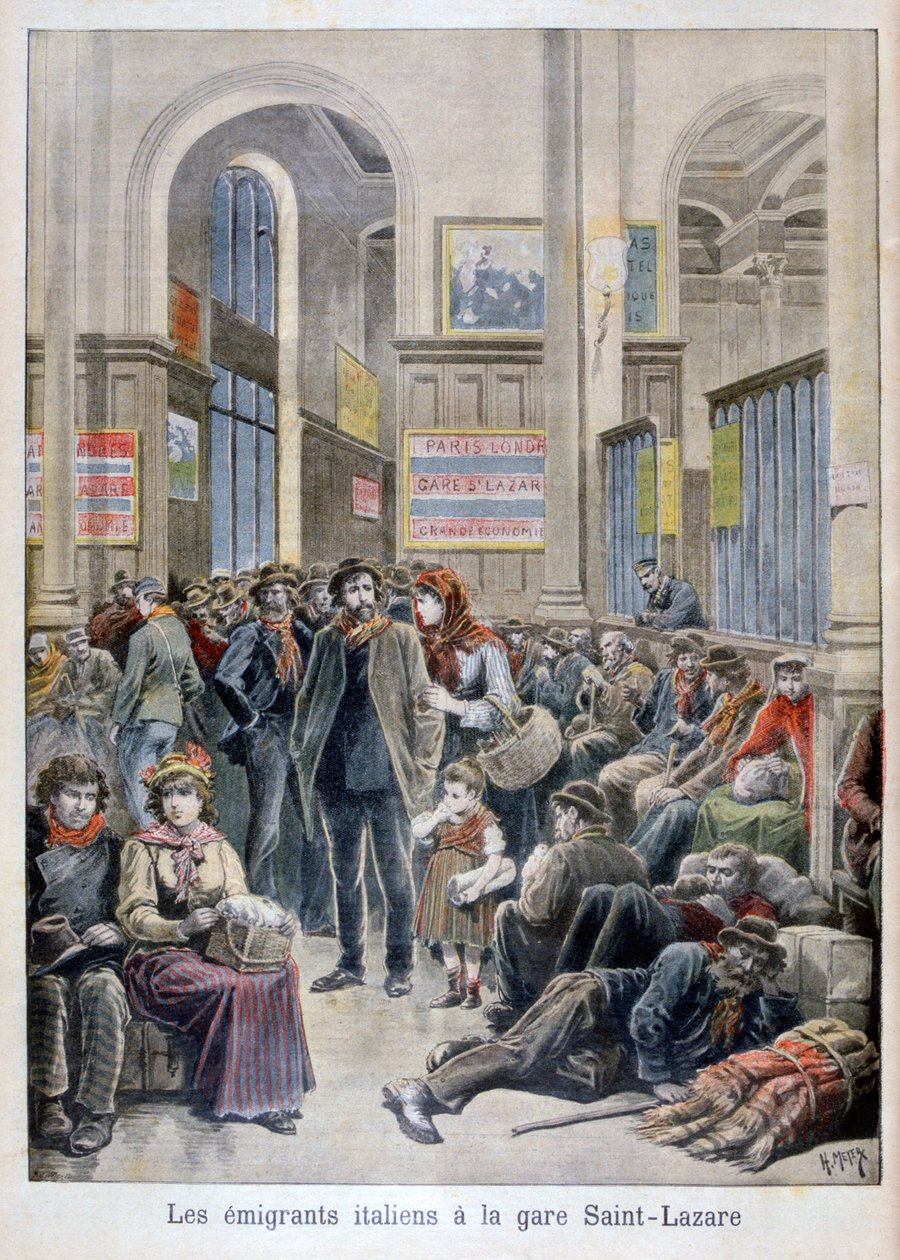 Italienska emigranter vid Gare Saint-Lazare, Paris, 1896 av Henri Meyer