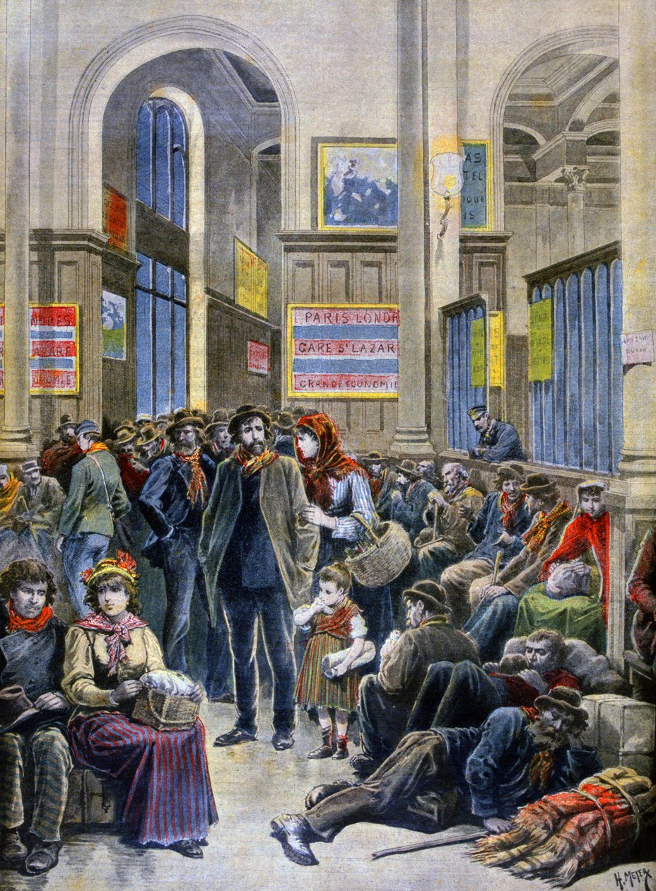 Italienska invandrare söker skydd vid Gare Saint Lazare av Henri Meyer