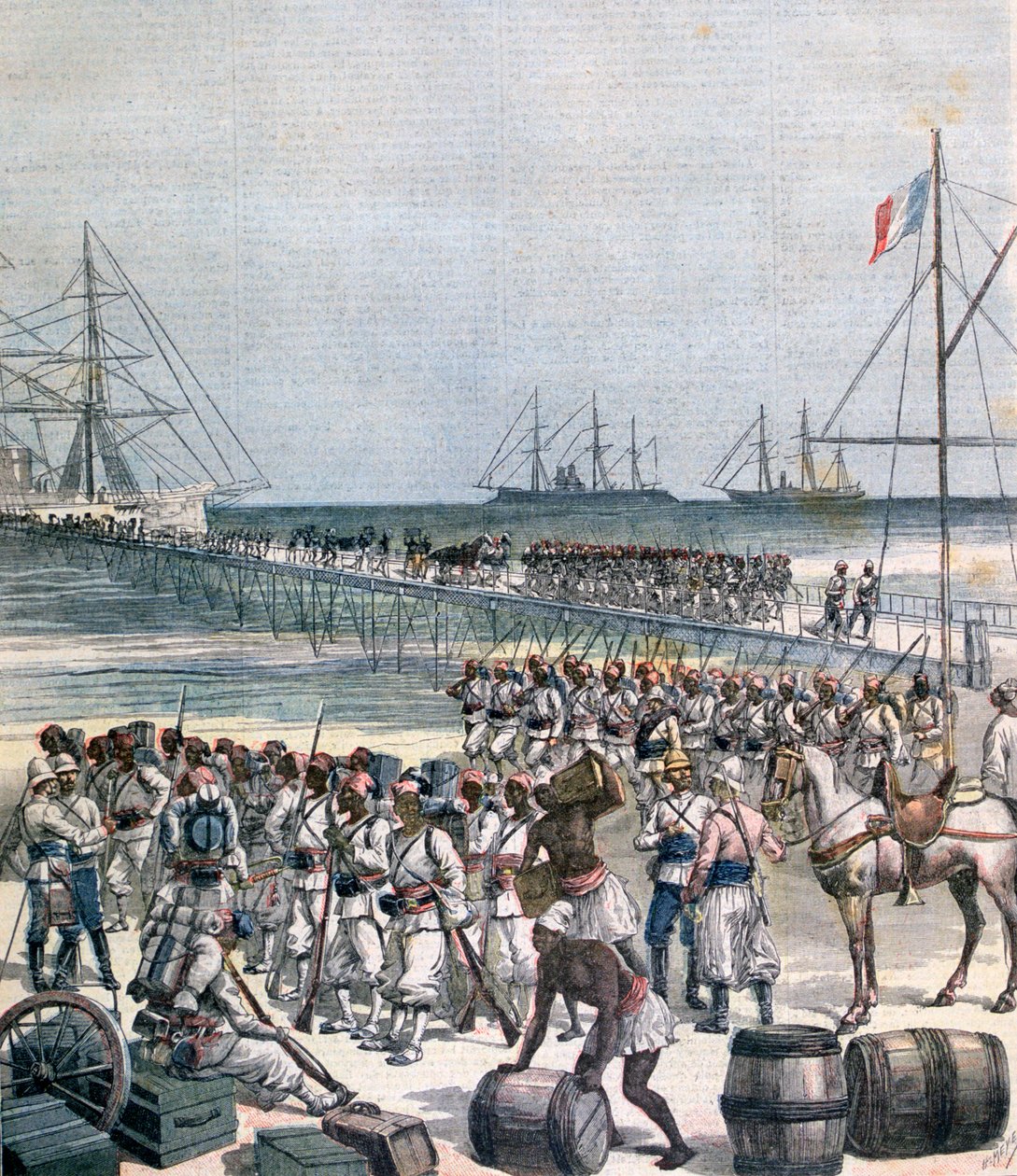 Landstigning av de senegalesiska trupperna vid New Wharf i Cotonou, Benin, 1892 av Henri Meyer
