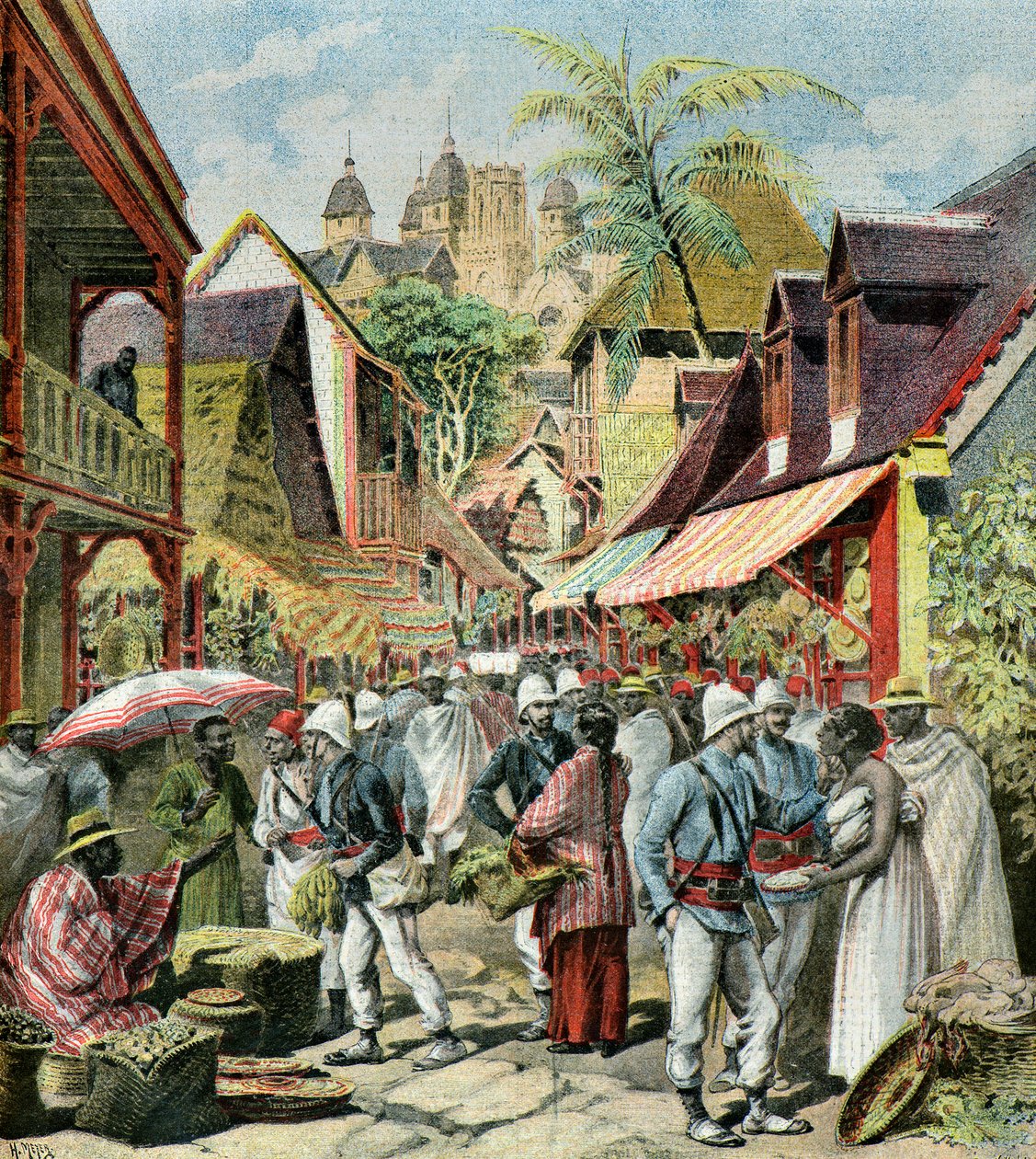 Franska armén på Madagaskar,1895 (Illustration) av Henri Meyer