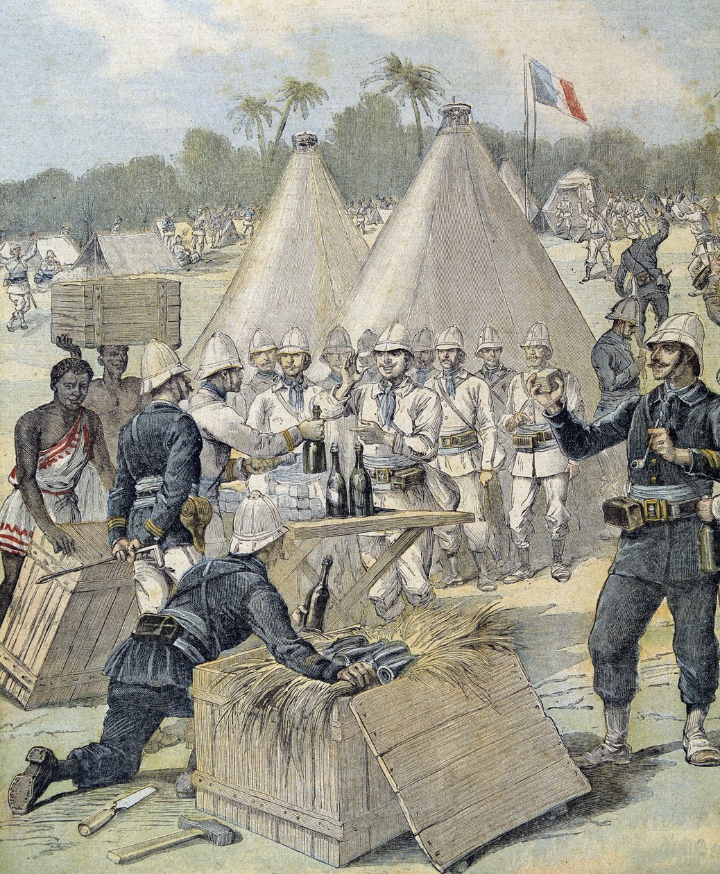 Nyårsgåvor till soldater i Dahomey (nu Benin) - i "" Le Petity Journal"" av 1892-12-31 av Henri Meyer