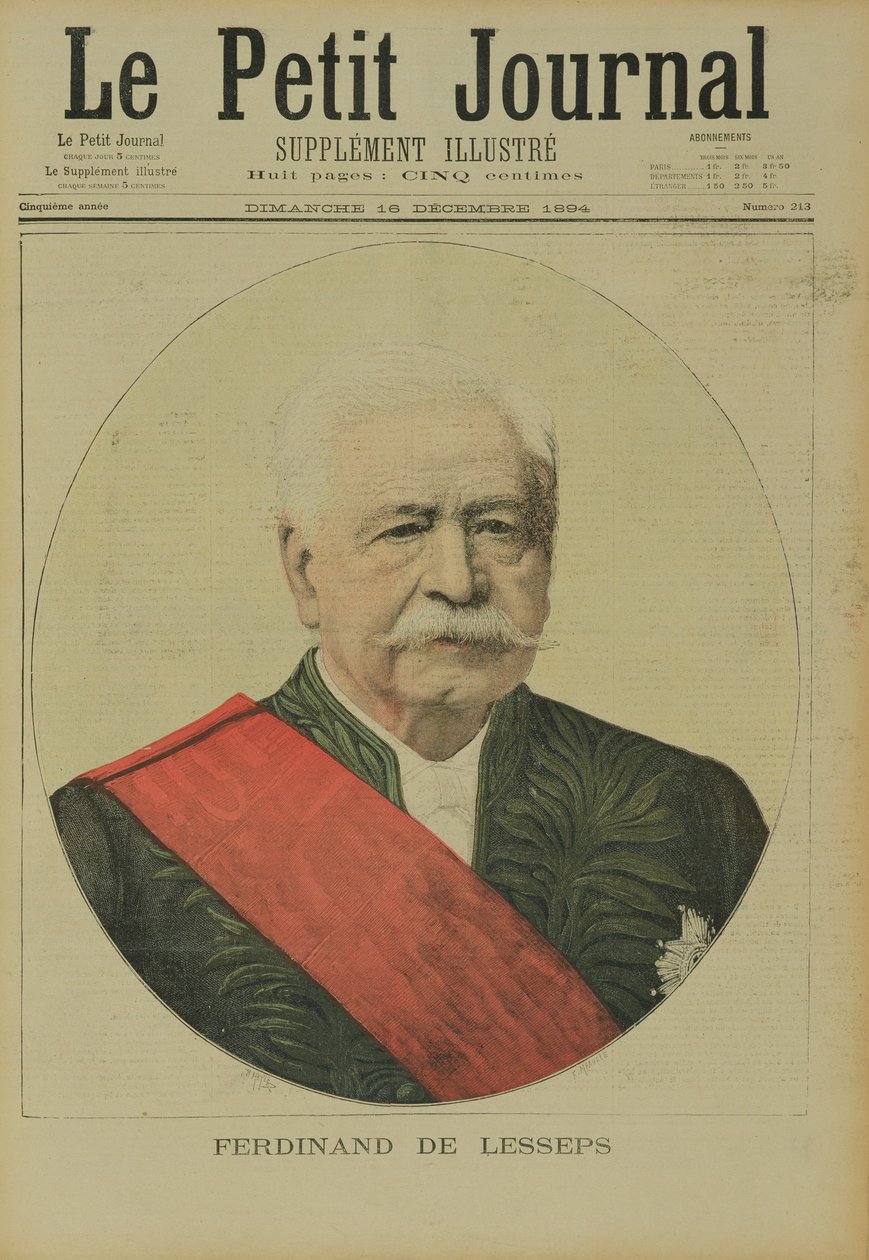 Porträtt av Ferdinand Marie de Lesseps (1805-94) från Le Petit Journal, 16 december 1894 av Henri Meyer
