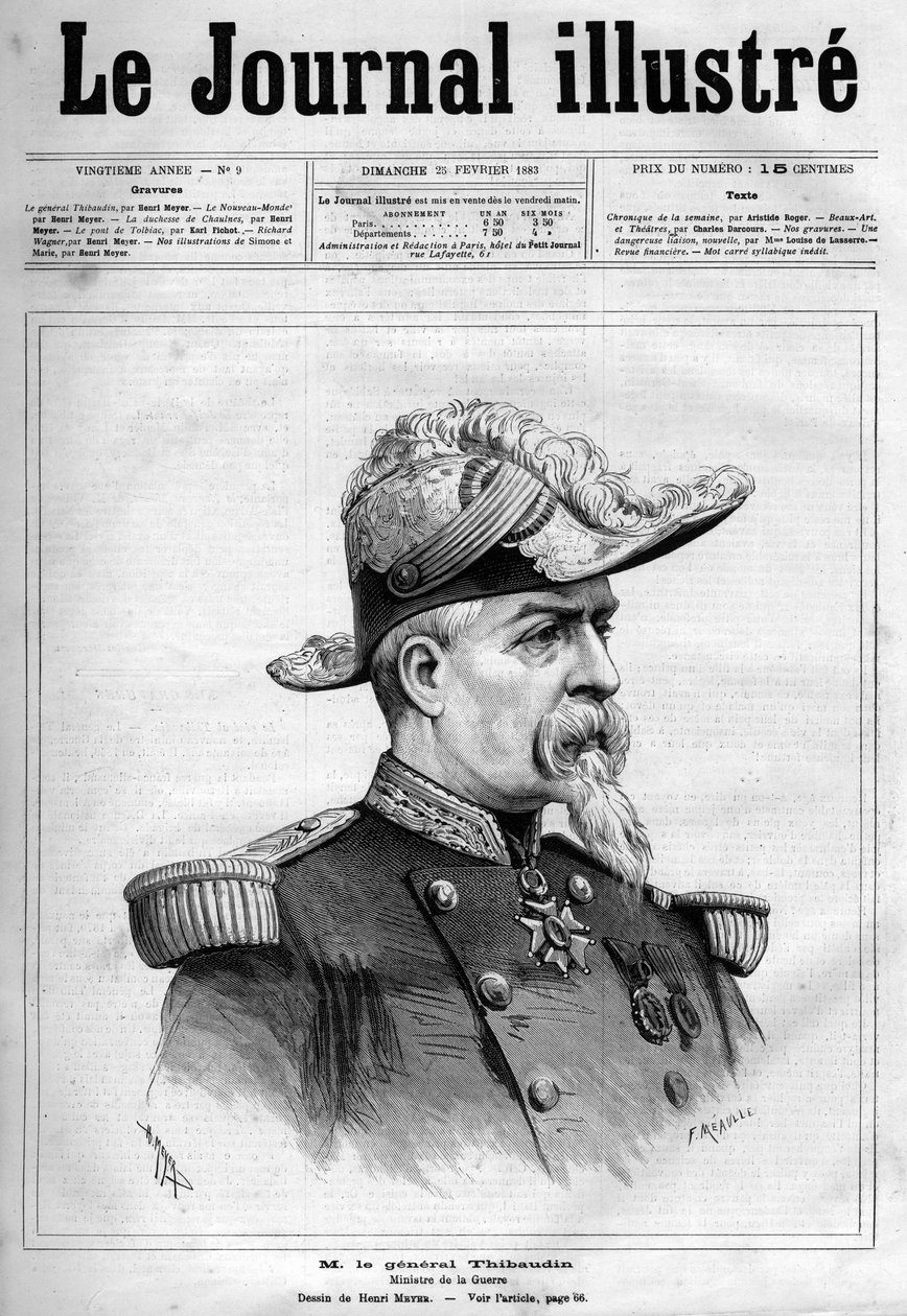 Porträtt av Jean Thibaudin, fransk general och politiker (1822-1905) - Försättsblad till "The Illustrous Journal" från 1883 - Teckning av Henri Meyer (1844-1899) av Henri Meyer