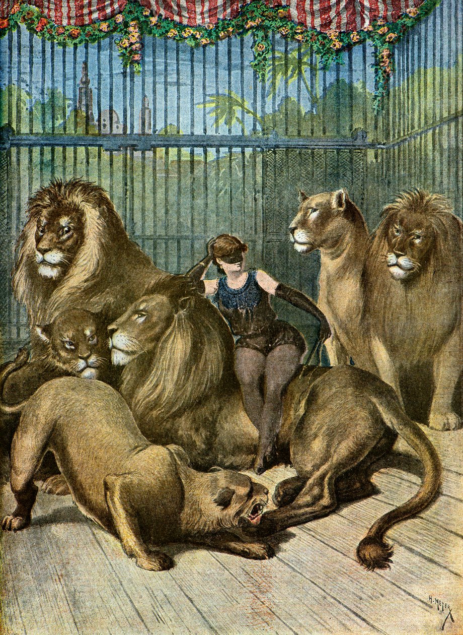 Porträtt av grevinnan av X*** och hennes lejon,1895 (Illustration) av Henri Meyer