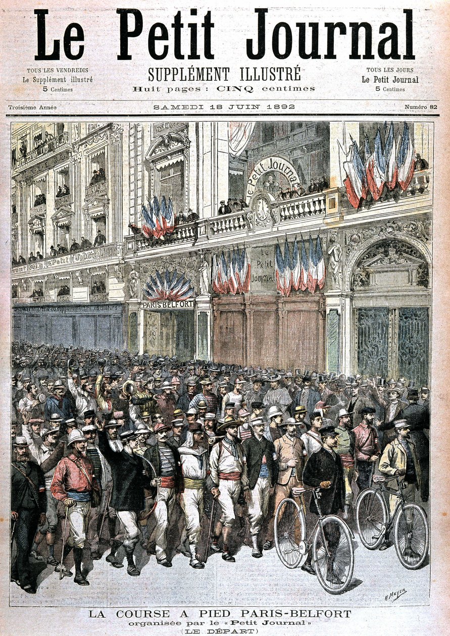 Början av publiken som deltar i Paris - Belfort-loppet som anordnas av PetitJournal - i "" Le petit journal""" av 1892-06-18. av Henri Meyer