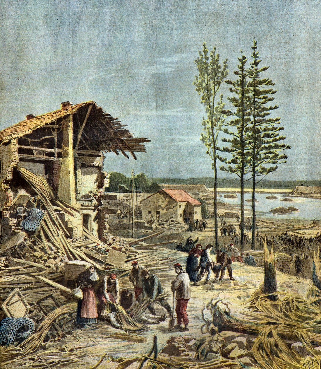 Bouzey-katastrofen,1895 (Illustration) av Henri Meyer