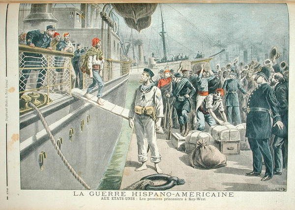 De första fångarna i Key West under det spanska amerikanska kriget, från Le Petit Journal, 8 maj 1898 av Henri Meyer